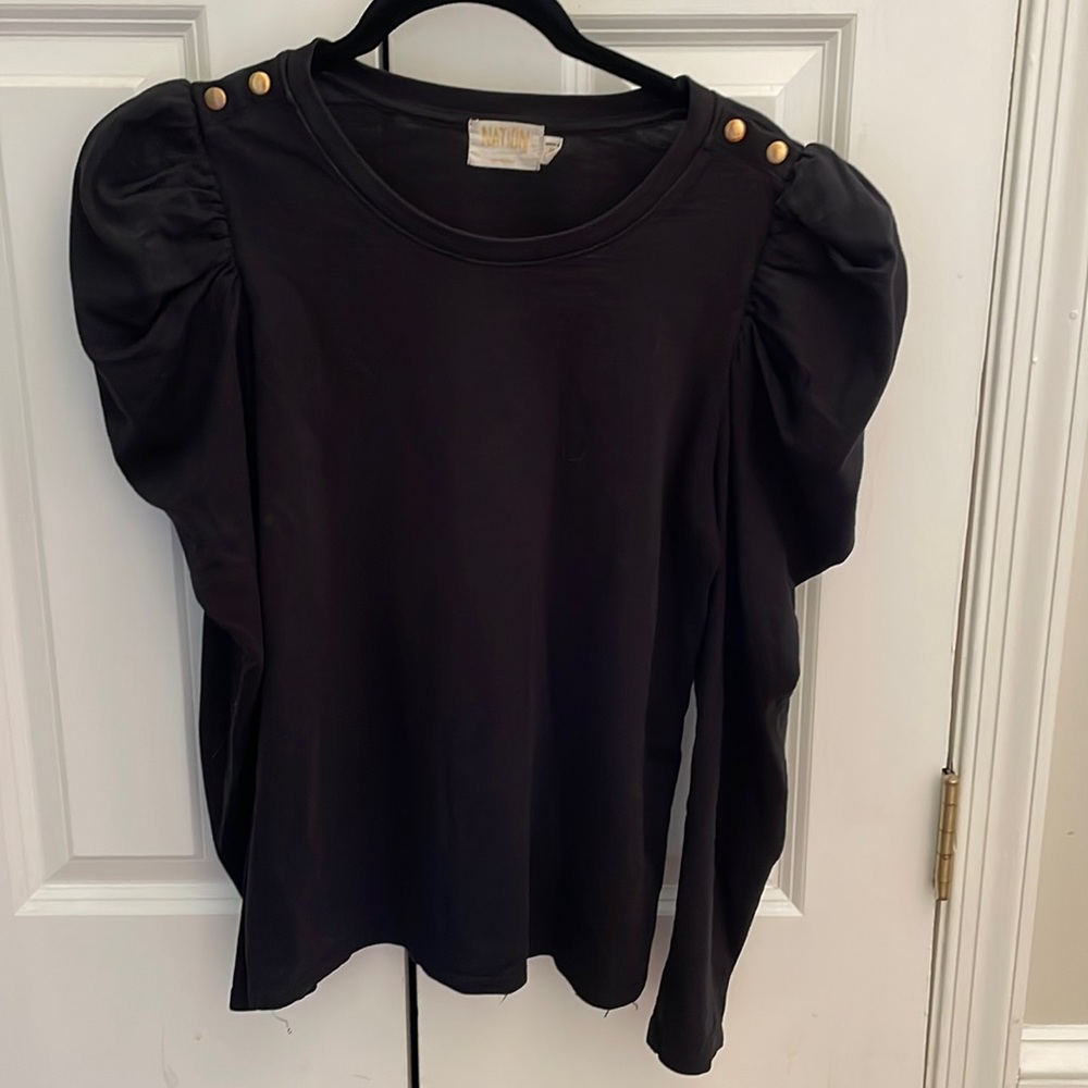 Nation Ltd puffed sleeve black with gold buttons size medium